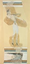 Fragment van een fresco met een taureador uit het paleis van Knossos, Laat-Minoïsche I Periode